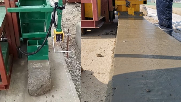 路肩板滑膜機(jī)施工現(xiàn)場,路肩板現(xiàn)澆成型機(jī)